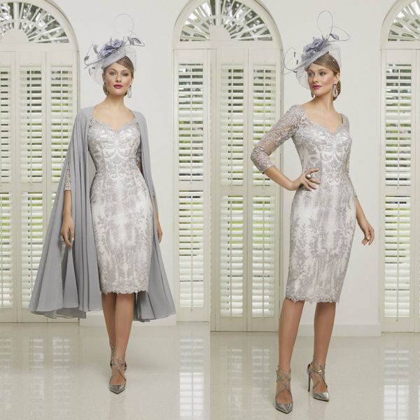 2020 grey mother of the bride dresses with cape 3/4 long sleeves knee length prom dress lace appliqued formal wedding guest gowns, Black;red
2020 grey mother of the bride dresses with cape 3/4 long sleeves knee length prom dress lace appliqued formal wedding guest gowns, Black;red