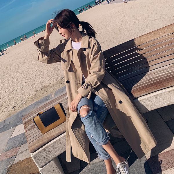 long leisure time trench coat for women loose double breasted turndown collar coats for women female office lady belt trench, Tan;black
long leisure time trench coat for women loose double breasted turndown collar coats for women female office lady belt trench, Tan;black