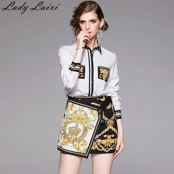 fashion runway spring suit women's long sleeve vintage print shirt and baroque printed skirt two pieces lady set, White
fashion runway spring suit women's long sleeve vintage print shirt and baroque printed skirt two pieces lady set, White
