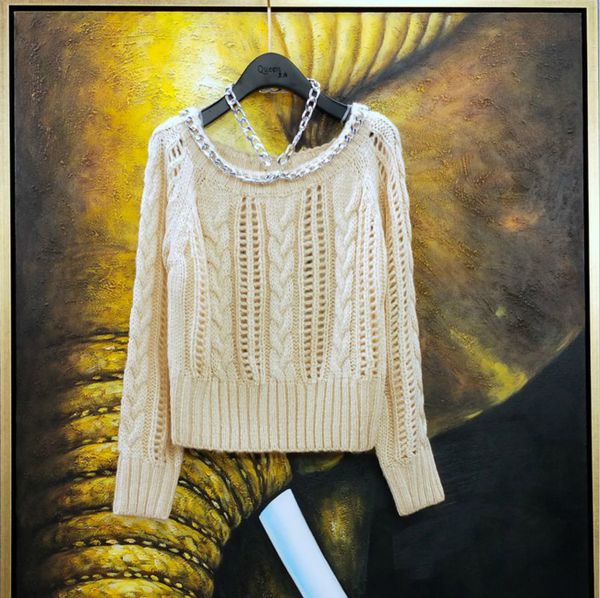 2019 new metal chain hanging neck sweater women autumn winter solid o-neck pullovers ladies loose knit, White;black
2019 new metal chain hanging neck sweater women autumn winter solid o-neck pullovers ladies loose knit, White;black