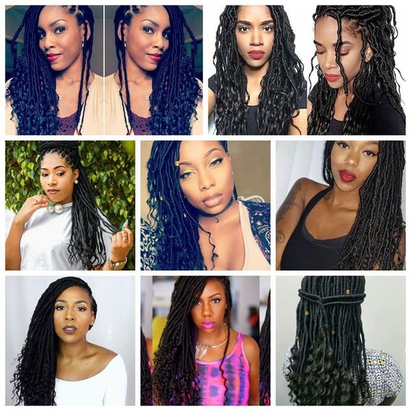 fashion women goddess faux locs crochet twist braids 18inch curly twist crochet braiding hair faux locs ombre synthetic hair extensions, Black
fashion women goddess faux locs crochet twist braids 18inch curly twist crochet braiding hair faux locs ombre synthetic hair extensions, Black