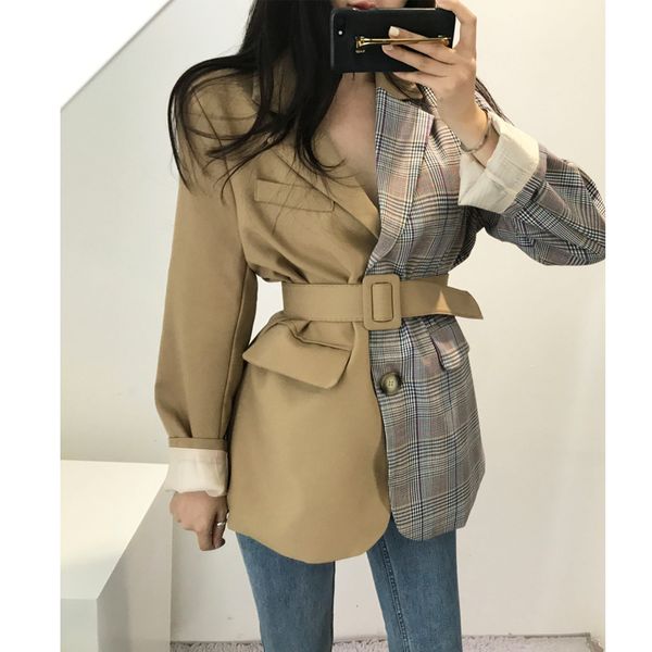 women coat belt high waist lattice color matching irregular women blazers 2018 fashion casual womens long sleeve blazer, White;black
women coat belt high waist lattice color matching irregular women blazers 2018 fashion casual womens long sleeve blazer, White;black