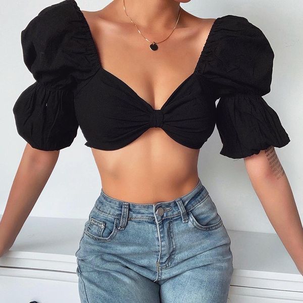 summer new joker rubber sleeve square collar wrapped chest, White 
summer new joker rubber sleeve square collar wrapped chest, White