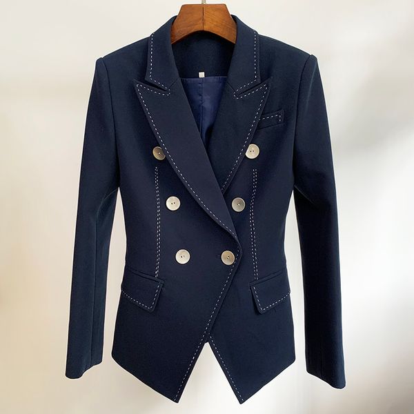 2020 designer blazer women's double breasted shell buttons contrast stitching casual blazer jacket, White;black
2020 designer blazer women's double breasted shell buttons contrast stitching casual blazer jacket, White;black