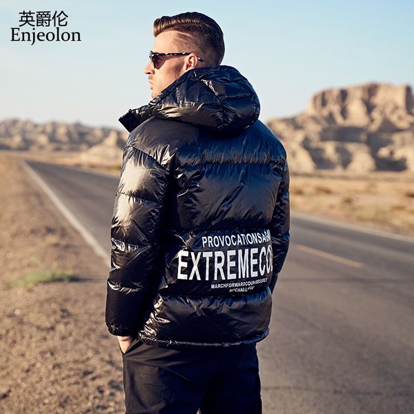 enjeolon brand men's winter down jacket trendy hooded letter print windproof warm padded parkas male coat plus size 3xl yr937, Black
enjeolon brand men's winter down jacket trendy hooded letter print windproof warm padded parkas male coat plus size 3xl yr937, Black