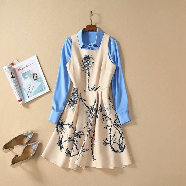 european and american women's clothes spring 2020 new style long-sleeved blue shirt printed sleeveless dress two-piece, Black;gray
european and american women's clothes spring 2020 new style long-sleeved blue shirt printed sleeveless dress two-piece, Black;gray