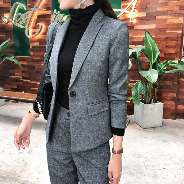women's suits 2019 autumn and winter new gray long-sleeved temperament professional decoration body pants women's two-piece suit, White;black
women's suits 2019 autumn and winter new gray long-sleeved temperament professional decoration body pants women's two-piece suit, White;black