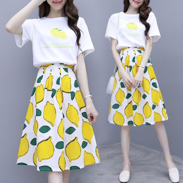 summer korean fashion lemon yellow 2 piece set women high waist skirt sets print white t-shirts maxi skirt set clothing
summer korean fashion lemon yellow 2 piece set women high waist skirt sets print white t-shirts maxi skirt set clothing