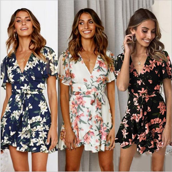 spring/summer 2020 designer clothing three-color short-sleeved deep v print dress women's clothing, White;black
spring/summer 2020 designer clothing three-color short-sleeved deep v print dress women's clothing, White;black