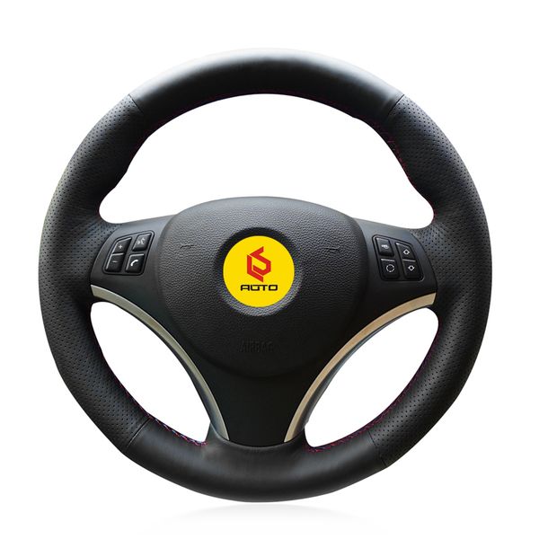 

braid on the steering wheel cover for e90 320i 325i 330i 335i e87 120i 130i 120d funda volante leather steering wheel case