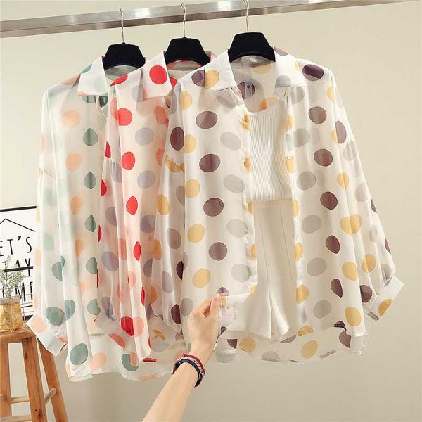 tingyili polka dot chiffon blouse shirts women summer cardigan long sleeve sun protection long shirts, White
tingyili polka dot chiffon blouse shirts women summer cardigan long sleeve sun protection long shirts, White
