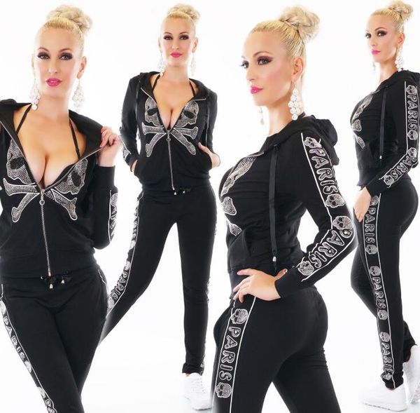 women two piece set zipper tracksuits sporting suit casual skull sets fitness sportswear hoodies sweatshirt pants sweat suits, White;red 
women two piece set zipper tracksuits sporting suit casual skull sets fitness sportswear hoodies sweatshirt pants sweat suits, White;red