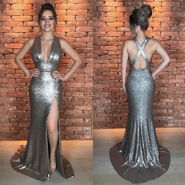 sparkly reflective sequined mermaid prom dresses deep v neck criss cross high side split formal evening party gowns vestidos de fieta, Black
sparkly reflective sequined mermaid prom dresses deep v neck criss cross high side split formal evening party gowns vestidos de fieta, Black