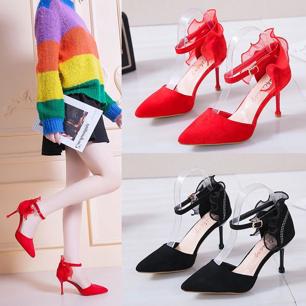 red bridal shoes woman pumps solid flock pointed toe wedding shoes 2020 new thin high heels stiletto buckle strap women, Black
red bridal shoes woman pumps solid flock pointed toe wedding shoes 2020 new thin high heels stiletto buckle strap women, Black