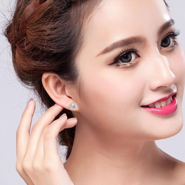 fashion women cubic zirconia inlaid love heart ear stud earrings jewelry gift, Golden;silver