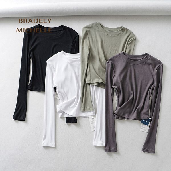 bradely michelle 2020 summer women o-neck long-sleeve t-shirt slim elastic cotton crop, White
bradely michelle 2020 summer women o-neck long-sleeve t-shirt slim elastic cotton crop, White