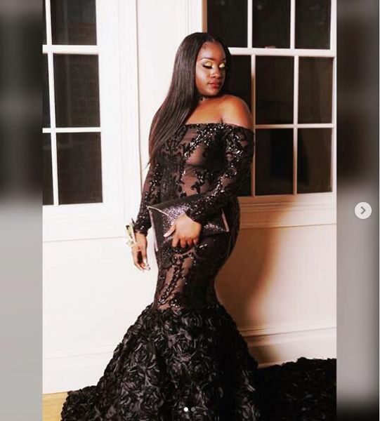 sparkly sequins lace mermaid prom formal dresses with long sleeve 2019 fashion 3d rose floral african evening wear gowns, Black
sparkly sequins lace mermaid prom formal dresses with long sleeve 2019 fashion 3d rose floral african evening wear gowns, Black