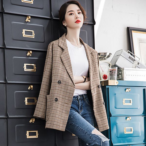ladies blazer double pocket temperament plaid suit jacket large size women's office suit female 2019 autumn new, White;black
ladies blazer double pocket temperament plaid suit jacket large size women's office suit female 2019 autumn new, White;black