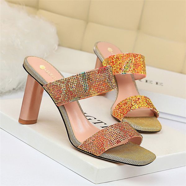 korean women's sandals thick heel high heel shiny rhinestone word with slippers high women's shoes, Black
korean women's sandals thick heel high heel shiny rhinestone word with slippers high women's shoes, Black