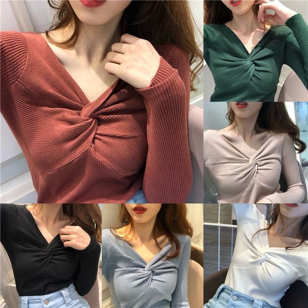 ins new 2019 autumn winter women ladies high elastic solid v-neck knot detail slim tight bottoming knitted pullovers, White;black
ins new 2019 autumn winter women ladies high elastic solid v-neck knot detail slim tight bottoming knitted pullovers, White;black