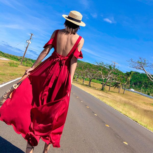 elegant 2020 summer women new suspender dress red backless sandy beach dress bali seaside holiday maxi, Black;gray
elegant 2020 summer women new suspender dress red backless sandy beach dress bali seaside holiday maxi, Black;gray