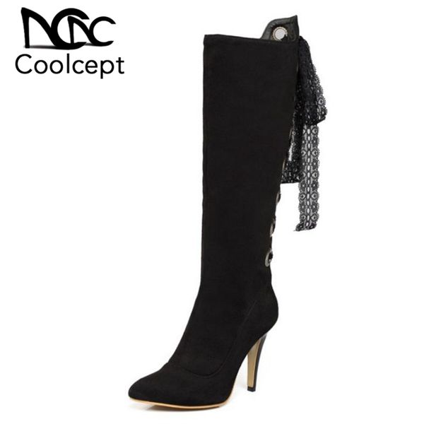 coolcept plus size 32-46 women knee boots cross tied lace winter fur warm shoes women pointed toe zipper high heel boots, Black
coolcept plus size 32-46 women knee boots cross tied lace winter fur warm shoes women pointed toe zipper high heel boots, Black