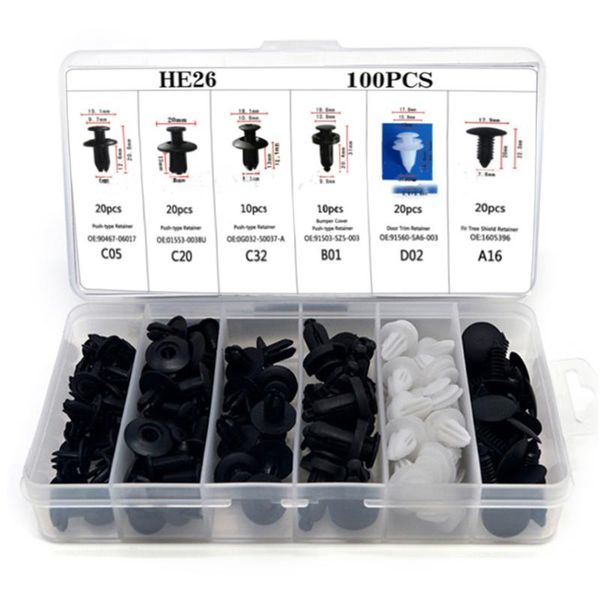 100pcs auto fastener clip mixed car body push retainer pin rivet bumper door trim panel retainer fastener kit
100pcs auto fastener clip mixed car body push retainer pin rivet bumper door trim panel retainer fastener kit