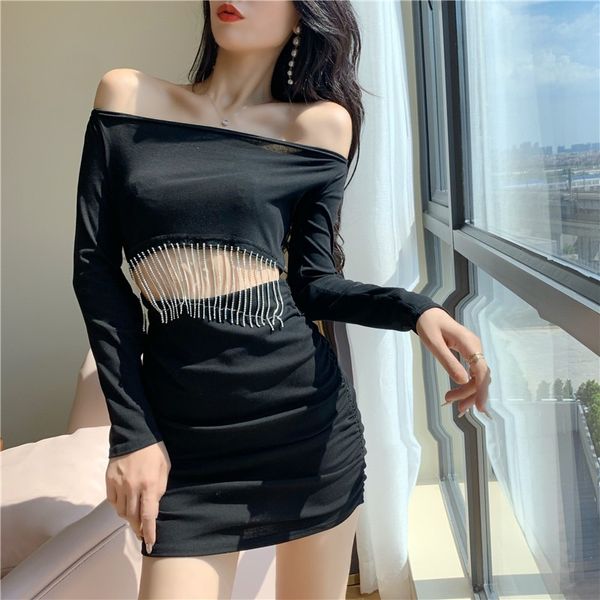 careful machine dress female 2020 autumn long-sleeved tassel word collar off-the-shoulder bag hip slim slimming skirt, White;black
careful machine dress female 2020 autumn long-sleeved tassel word collar off-the-shoulder bag hip slim slimming skirt, White;black