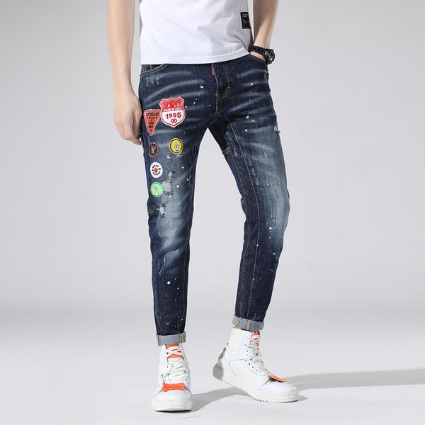 new torn ripped jeans for men embroidery spliced skinny blue mens jeans elastic stretch slim pants clothes hip hop spring summer
new torn ripped jeans for men embroidery spliced skinny blue mens jeans elastic stretch slim pants clothes hip hop spring summer