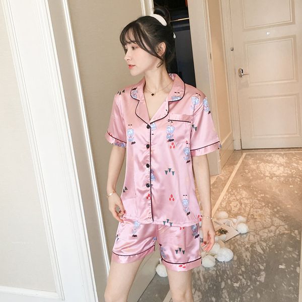 sweet pink cartoon silk satin pajamas for women short sleeve pajama set 2 pcs short-sleeved & shorts nightwear sleepwear, Blue;gray
sweet pink cartoon silk satin pajamas for women short sleeve pajama set 2 pcs short-sleeved & shorts nightwear sleepwear, Blue;gray