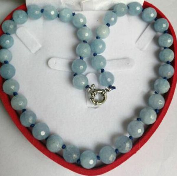 10mm natural faceted blue aquamarine round gemstone beads necklace 18", Silver
10mm natural faceted blue aquamarine round gemstone beads necklace 18", Silver