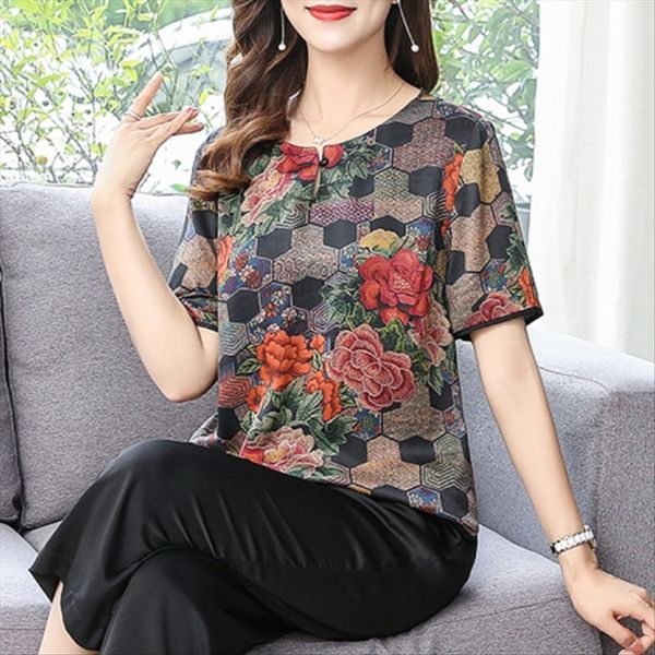 middle-aged mother's and t-shirt dress xiangyun yarn short sleeve western style hangzhou silk t-shirt female mother silk mother small, White
middle-aged mother's and t-shirt dress xiangyun yarn short sleeve western style hangzhou silk t-shirt female mother silk mother small, White