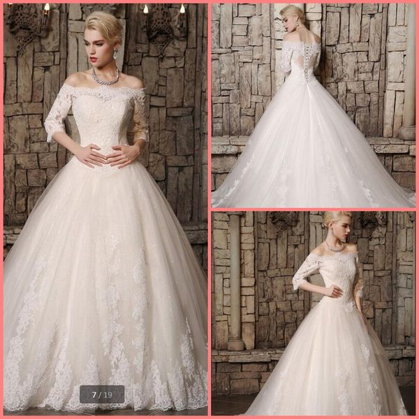 2019 ball gown ivory lace appliques wedding dress off shoulder half sleeve corset princess simple bride dresses, White
2019 ball gown ivory lace appliques wedding dress off shoulder half sleeve corset princess simple bride dresses, White