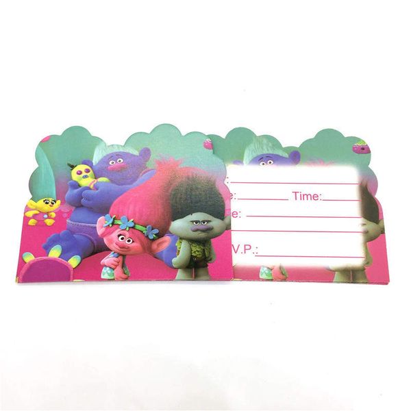 10pcs cartoon trolls theme disposable invitation card boys girls birthday party invitation card 14x11cm greeting supply