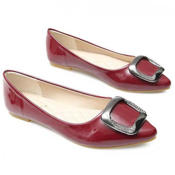 34~43 plus size women patent leather flat shoe metal buckle pointed toe boat shoes ladies slip on loafers shallow comfort flats, Black
34~43 plus size women patent leather flat shoe metal buckle pointed toe boat shoes ladies slip on loafers shallow comfort flats, Black