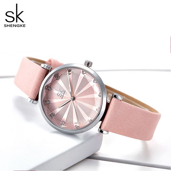 shengke women's watches luxury ladies watch leather watches for women fashion bayan kol saati diamond reloj mujer 2019, Slivery;brown
