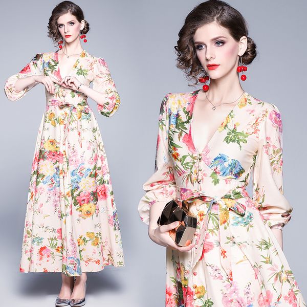 autumn fashion runway dress women's long sleeve floral print maxi long holiday casual dress 2019 v neck bow waist, Black;gray
autumn fashion runway dress women's long sleeve floral print maxi long holiday casual dress 2019 v neck bow waist, Black;gray