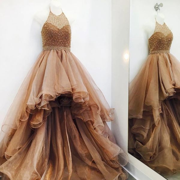 elegant halter organza khaki hi low prom dresses with heavy beading womens evening dresses zipper up back long evening gowns, Black;red
elegant halter organza khaki hi low prom dresses with heavy beading womens evening dresses zipper up back long evening gowns, Black;red