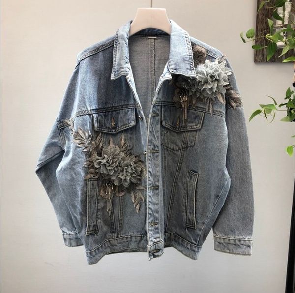 2019 new spring and autumn heavy tassel stereo flowers bat sleeve loose denim jacket female students light blue jeans coat, Black;brown
2019 new spring and autumn heavy tassel stereo flowers bat sleeve loose denim jacket female students light blue jeans coat, Black;brown