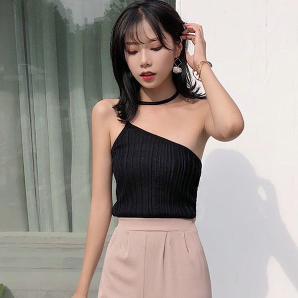 women sleeveless halter pullover tank off-the-shoulder knitted solid color crop tank camisole 2019 fashion korean, White
women sleeveless halter pullover tank off-the-shoulder knitted solid color crop tank camisole 2019 fashion korean, White