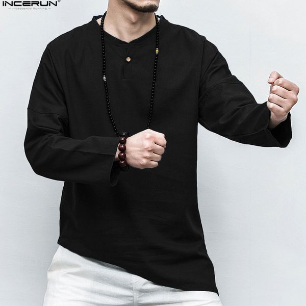 incerun men's shirts long sleeve solid color irregular hem chinese style casual shirt men cotton linen vintage camisa 2020, White;black
incerun men's shirts long sleeve solid color irregular hem chinese style casual shirt men cotton linen vintage camisa 2020, White;black