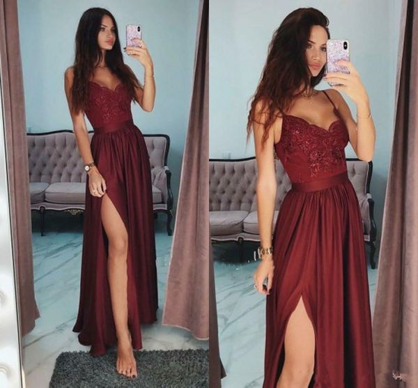 2019 a line burgundy prom dresses floor length chiffon lace prom dresses spaghetti evening party dresses 23, Black
2019 a line burgundy prom dresses floor length chiffon lace prom dresses spaghetti evening party dresses 23, Black