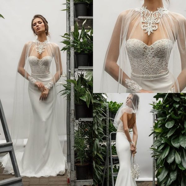 berta 2019 mermaid wedding dresses with long wraps sweetheart lace satin backless bridal gowns plus size beach bohemian robe de mariée, White
berta 2019 mermaid wedding dresses with long wraps sweetheart lace satin backless bridal gowns plus size beach bohemian robe de mariée, White