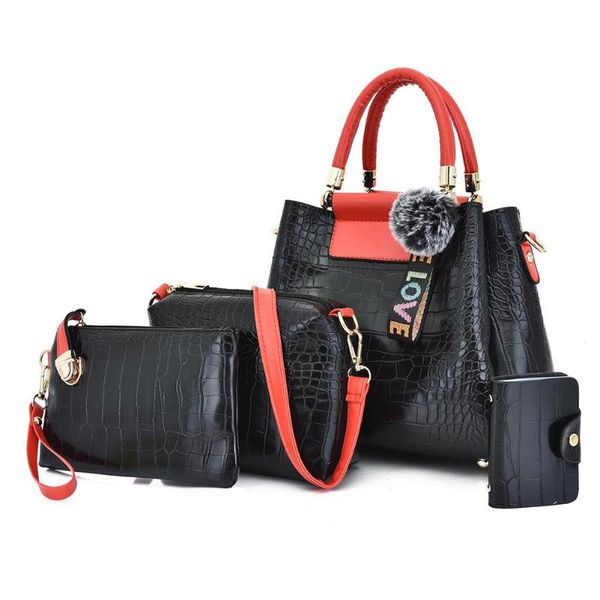 4pcs/set crocodile leather women handbag pure color shoulder bag pompom vintage female messenger bag clutch bags card holder sac
4pcs/set crocodile leather women handbag pure color shoulder bag pompom vintage female messenger bag clutch bags card holder sac
