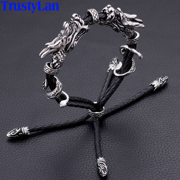 classic braided leather bracelet male stainless steel rocker double dragon mens bracelets adjustable wrap bracelet man jewelry, Golden;silver
classic braided leather bracelet male stainless steel rocker double dragon mens bracelets adjustable wrap bracelet man jewelry, Golden;silver