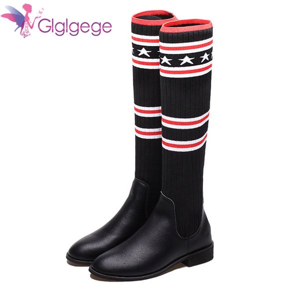 glglgege winter leather over the knee boots female flat bottom elastic boot low with long knitted shoes long thigh high boots, Black
glglgege winter leather over the knee boots female flat bottom elastic boot low with long knitted shoes long thigh high boots, Black