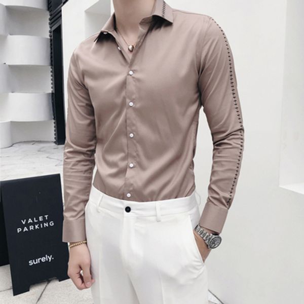 2019 autumn men's striped long-sleeved shirt korean slim white shirt men's professional wear embroidery inch handsome trend, White;black
2019 autumn men's striped long-sleeved shirt korean slim white shirt men's professional wear embroidery inch handsome trend, White;black