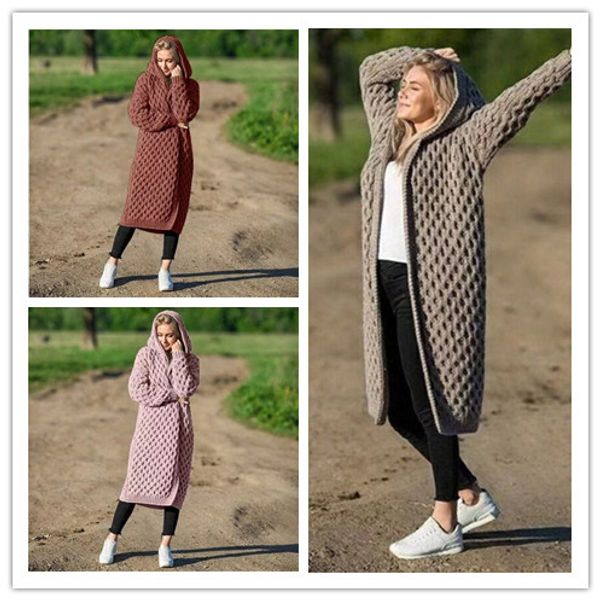 womens designer sweaters plus size winter hooded ladies warm cardigan jackets long sleeve fashion long kniter, White;black 
womens designer sweaters plus size winter hooded ladies warm cardigan jackets long sleeve fashion long kniter, White;black