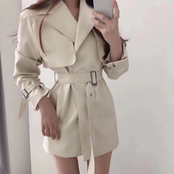 women belt faux leather coat turn-down collar bandage vintage long leather jacket women solid slim fit winter jacket, Black
women belt faux leather coat turn-down collar bandage vintage long leather jacket women solid slim fit winter jacket, Black