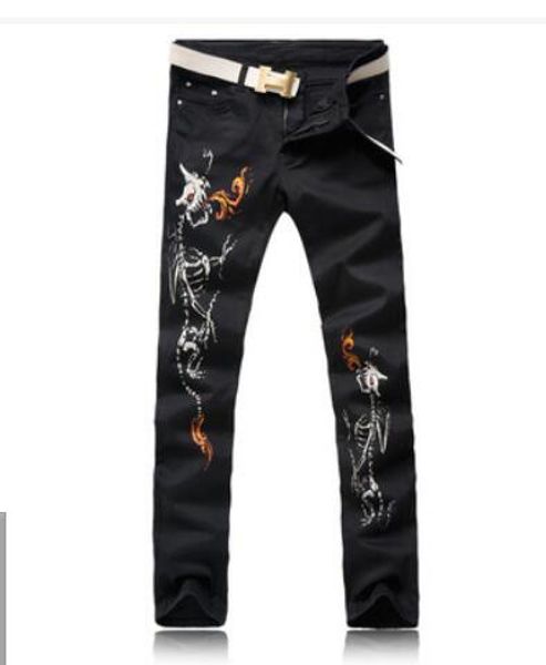 selling fashion men's jeans human skeleton skull printing street personality brand male straight male jeans pants so cool, Blue
selling fashion men's jeans human skeleton skull printing street personality brand male straight male jeans pants so cool, Blue